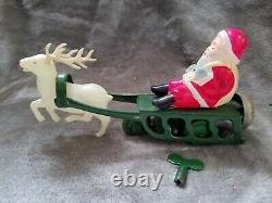 Vintage celluloid Santa Metal Sleigh & Reindeer