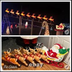 Vintage giant santa in sleigh & 5 reindeer's blowmold