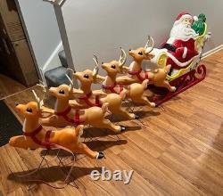 Vintage giant santa in sleigh & 7 reindeer's blowmold