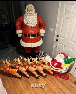 Vintage giant santa in sleigh & 7 reindeer's blowmold
