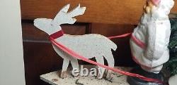 Vintage pressed cardboard mica santa sleigh Reindeer candy container planter