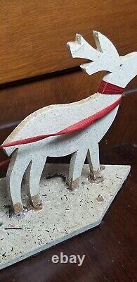 Vintage pressed cardboard mica santa sleigh Reindeer candy container planter