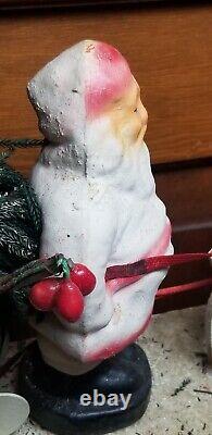 Vintage pressed cardboard mica santa sleigh Reindeer candy container planter