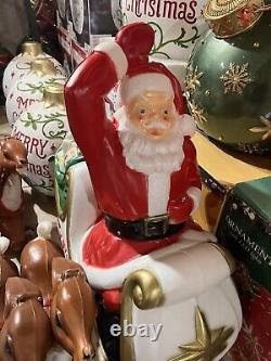 Vintage santa in sleigh & 9 reindeer's blowmold general foam