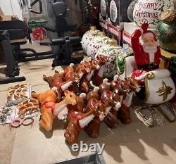 Vintage santa in sleigh & 9 reindeer's blowmold general foam