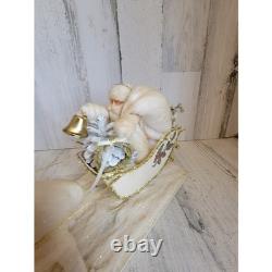 Vintage sleigh reindeer Santa Claus statue figurine white glitter Xmas tinsel