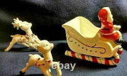 Vntg Santa Claus Sled 4 Reindeer Christmas Candy Container Ceramic Japan 1950's