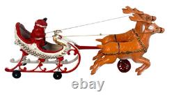 Vtg 1930's Hubley Heavy Cast Iron Santa Sled & Flying Reindeer on Wheels