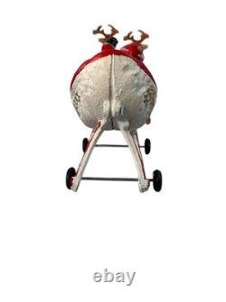 Vtg 1930's Hubley Heavy Cast Iron Santa Sled & Flying Reindeer on Wheels
