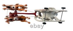 Vtg 1930's Hubley Heavy Cast Iron Santa Sled & Flying Reindeer on Wheels