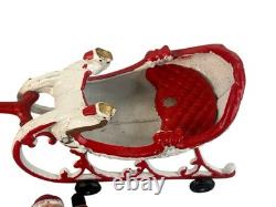 Vtg 1930's Hubley Heavy Cast Iron Santa Sled & Flying Reindeer on Wheels