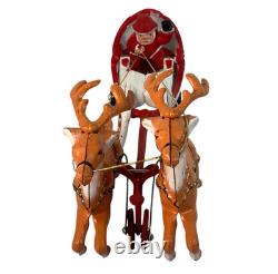 Vtg 1930's Hubley Heavy Cast Iron Santa Sled & Flying Reindeer on Wheels