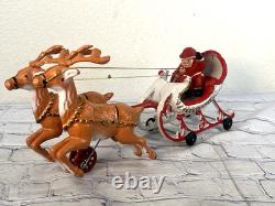 Vtg 1930's Hubley Heavy Cast Iron Santa Sled & Flying Reindeer on Wheels