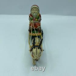 Vtg 1950's Elvin Japan Wind Up Tin Toy Santa Claus Bell Reindeer Drawn Sleigh