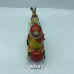 Vtg 1950's Elvin Japan Wind Up Tin Toy Santa Claus Bell Reindeer Drawn Sleigh