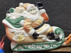 Vtg 1970 Christmas Santa's Sleigh 2 Reindeer Empire Illuminated Blow Mold 24