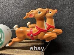 Vtg 1970 Christmas Santa's Sleigh 2 Reindeer Empire Illuminated Blow Mold 24