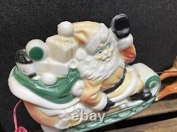 Vtg 1970 Christmas Santa's Sleigh 2 Reindeer Empire Illuminated Blow Mold 24