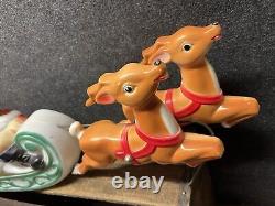 Vtg 1970 Christmas Santa's Sleigh 2 Reindeer Empire Illuminated Blow Mold 24
