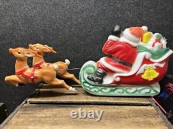 Vtg 1970 Christmas Santa's Sleigh 2 Reindeer Empire Illuminated Blow Mold 24
