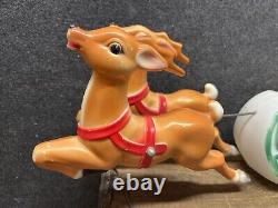 Vtg 1970 Christmas Santa's Sleigh 2 Reindeer Empire Illuminated Blow Mold 24