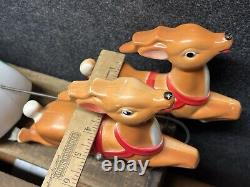 Vtg 1970 Christmas Santa's Sleigh 2 Reindeer Empire Illuminated Blow Mold 24