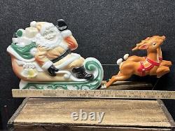 Vtg 1970 Christmas Santa's Sleigh 2 Reindeer Empire Illuminated Blow Mold 24