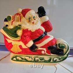 Vtg 1970 Empire Santa Reindeer Sleigh Lighted Table Top Blow Mold Made in USA