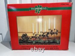 Vtg 1993 Solid Brass 7 Piece Reindeer Candlesticks & Sleigh Santa Xmas Display