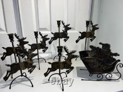 Vtg 1993 Solid Brass 7 Piece Reindeer Candlesticks & Sleigh Santa Xmas Display Vtg 1993 Solid Brass 7 Piece Reindeer Candlesticks & Sleigh Santa Xmas Display