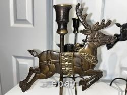 Vtg 1993 Solid Brass 7 Piece Reindeer Candlesticks & Sleigh Santa Xmas Display