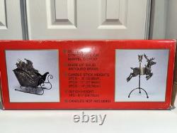 Vtg 1993 Solid Brass 7 Piece Reindeer Candlesticks & Sleigh Santa Xmas Display