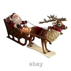 Vtg 1997 Holiday Creations Animated Santa Sleigh & Reindeer Tested Musical Smile