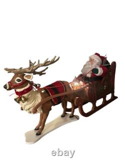 Vtg 1997 Holiday Creations Animated Santa Sleigh & Reindeer Tested Musical Smile