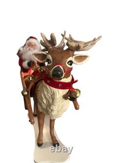 Vtg 1997 Holiday Creations Animated Santa Sleigh & Reindeer Tested Musical Smile