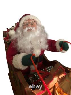 Vtg 1997 Holiday Creations Animated Santa Sleigh & Reindeer Tested Musical Smile