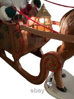 Vtg 1997 Holiday Creations Animated Santa Sleigh & Reindeer Tested Musical Smile