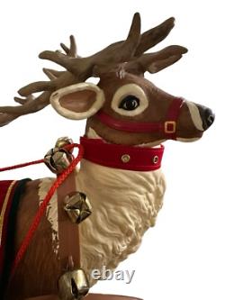 Vtg 1997 Holiday Creations Animated Santa Sleigh & Reindeer Tested Musical Smile