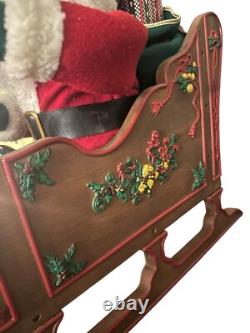 Vtg 1997 Holiday Creations Animated Santa Sleigh & Reindeer Tested Musical Smile