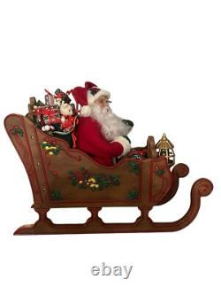Vtg 1997 Holiday Creations Animated Santa Sleigh & Reindeer Tested Musical Smile