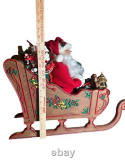 Vtg 1997 Holiday Creations Animated Santa Sleigh & Reindeer Tested Musical Smile