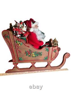Vtg 1997 Holiday Creations Animated Santa Sleigh & Reindeer Tested Musical Smile