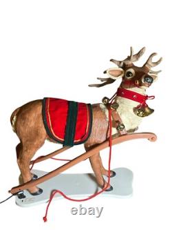 Vtg 1997 Holiday Creations Animated Santa Sleigh & Reindeer Tested Musical Smile