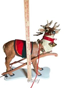 Vtg 1997 Holiday Creations Animated Santa Sleigh & Reindeer Tested Musical Smile