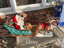 Vtg 1998 Special Times Santa Sleigh Reindeer LIGHTS MOVES SOUNDS SEE VIDEO READ