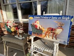 Vtg 1998 Special Times Santa Sleigh Reindeer LIGHTS MOVES SOUNDS SEE VIDEO READ