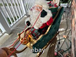 Vtg 1998 Special Times Santa Sleigh Reindeer LIGHTS MOVES SOUNDS SEE VIDEO READ