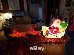 Vtg 1999 Grand Venture Santa Sleigh 2 Reindeer Blow Mold Christmas Yard Decor