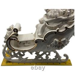 Vtg 2001 Grandeur Porcelain Santa Sleigh Reindeer 4 Pc Set Christmas White Gold