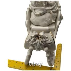 Vtg 2001 Grandeur Porcelain Santa Sleigh Reindeer 4 Pc Set Christmas White Gold